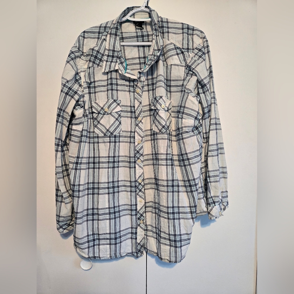 Torrid Blue, White & Gray Plaid Shirt